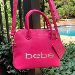 Bebe Hot Pink Faux Crocodile Crossbody Handbag